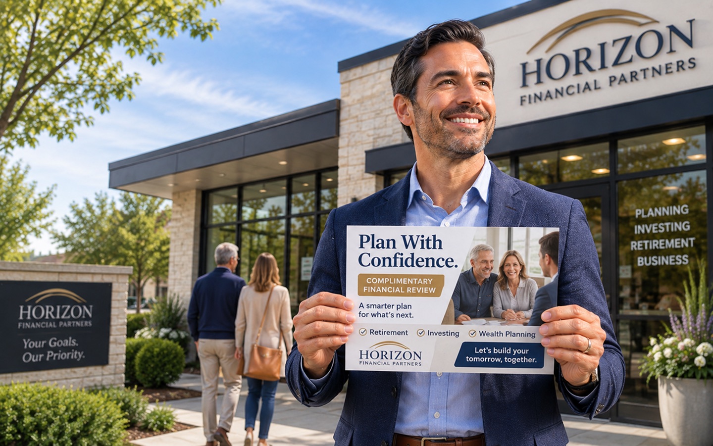 A financial-services office ready for a local mailing campaign